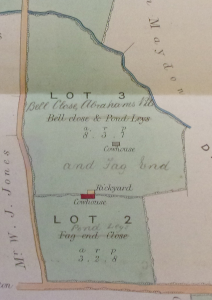 Coloured map showing fields and buildings